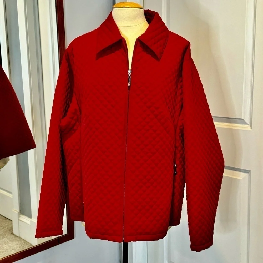 ❄️❄️ Aeros Red Quilted Zip Front Jacket Plus 3X